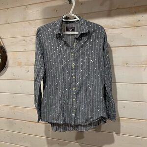 Johnny Was | Blue & White Striped Star Print Button Down